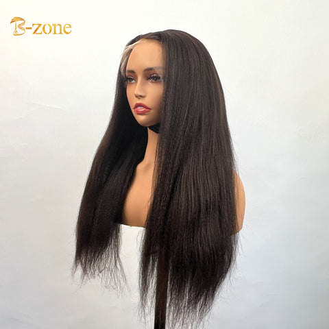 Transparent lace kinky straight full lace wig without combs and clips